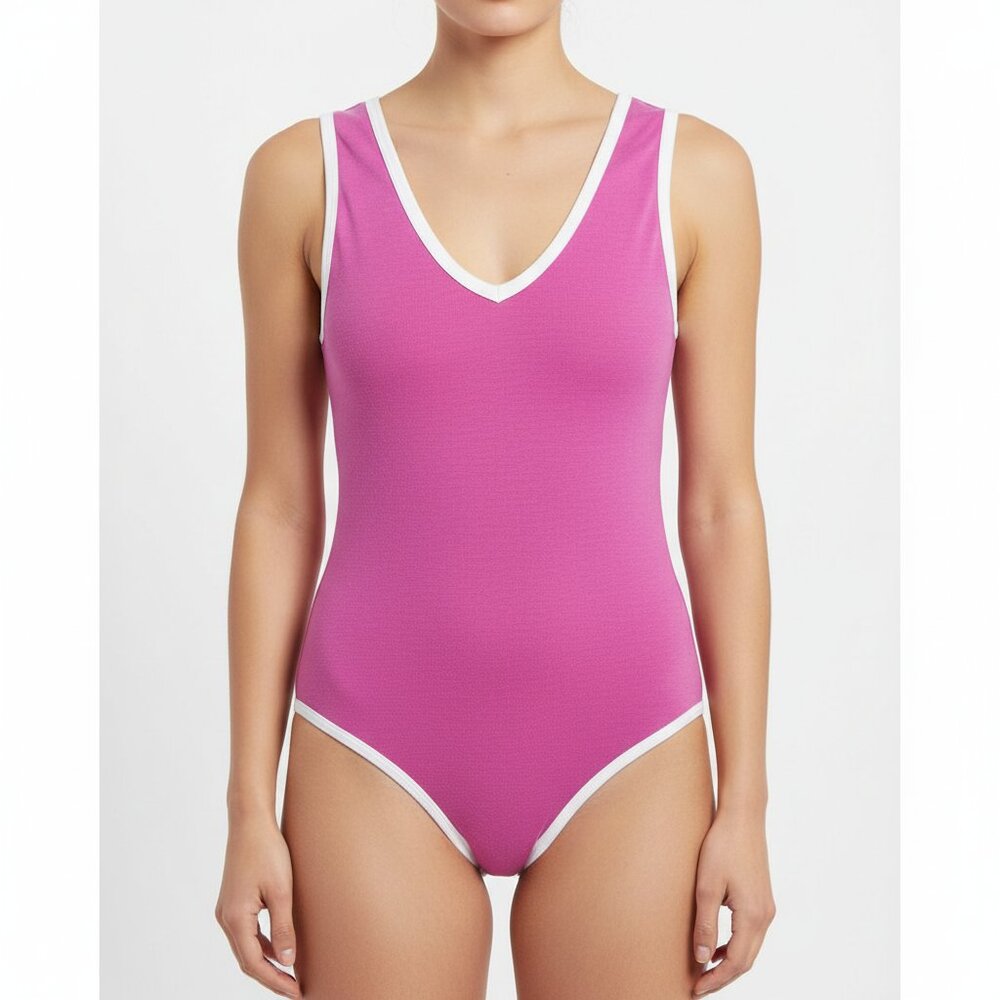 Free People Rib Trim V-Neck Bodysuit Pink Cotton Sleeveless – nWOT S